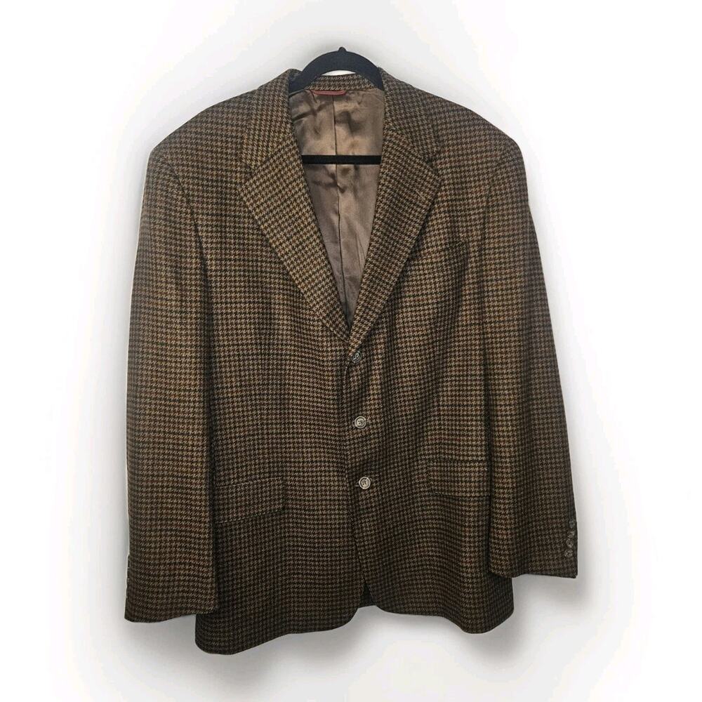 Hart Schaffner Marx Nordstrom Men Size 44L Houndstooth Wool Blazer Jacket Coat
